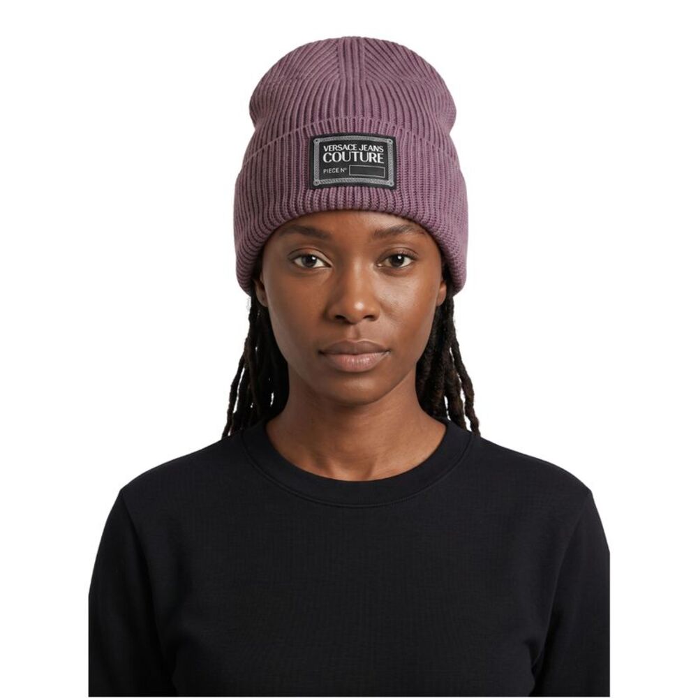 Versace Jeans Couture Womens Lavender Ribbed Knit Logo Patch Beanie